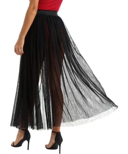 Cover-Ups Women's Summer Sheer Mesh Ankle Length Beach Double Side Slit Maxi Skirt - 2 Black - C519DESW0A9