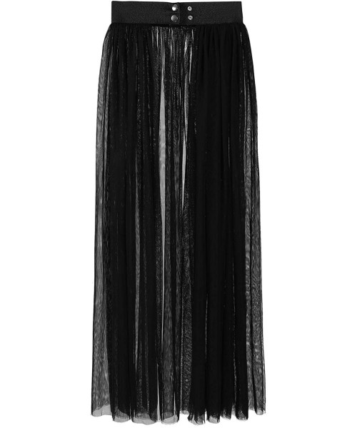 Cover-Ups Women's Summer Sheer Mesh Ankle Length Beach Double Side Slit Maxi Skirt - 2 Black - C519DESW0A9