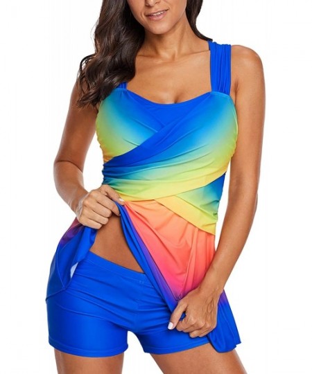 One-Pieces Women Plus Size Ombre Tie Dye Swim Dress with Shorts Swimwear-M-3XL - 410680-5 - C718OXNHWGZ