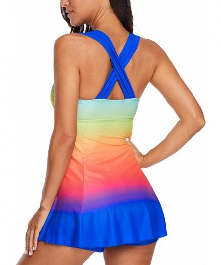 One-Pieces Women Plus Size Ombre Tie Dye Swim Dress with Shorts Swimwear-M-3XL - 410680-5 - C718OXNHWGZ