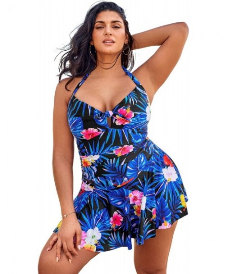 One-Pieces Women's Floral Knotted Halter Plus Size One Piece Swimsuit - CH196UHD0K0