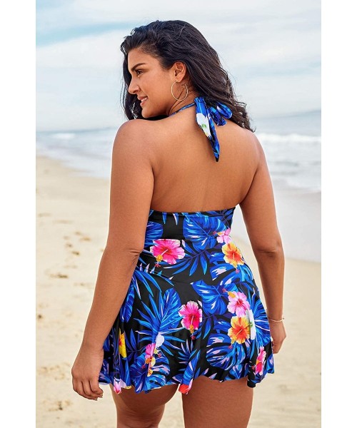 One-Pieces Women's Floral Knotted Halter Plus Size One Piece Swimsuit - CH196UHD0K0