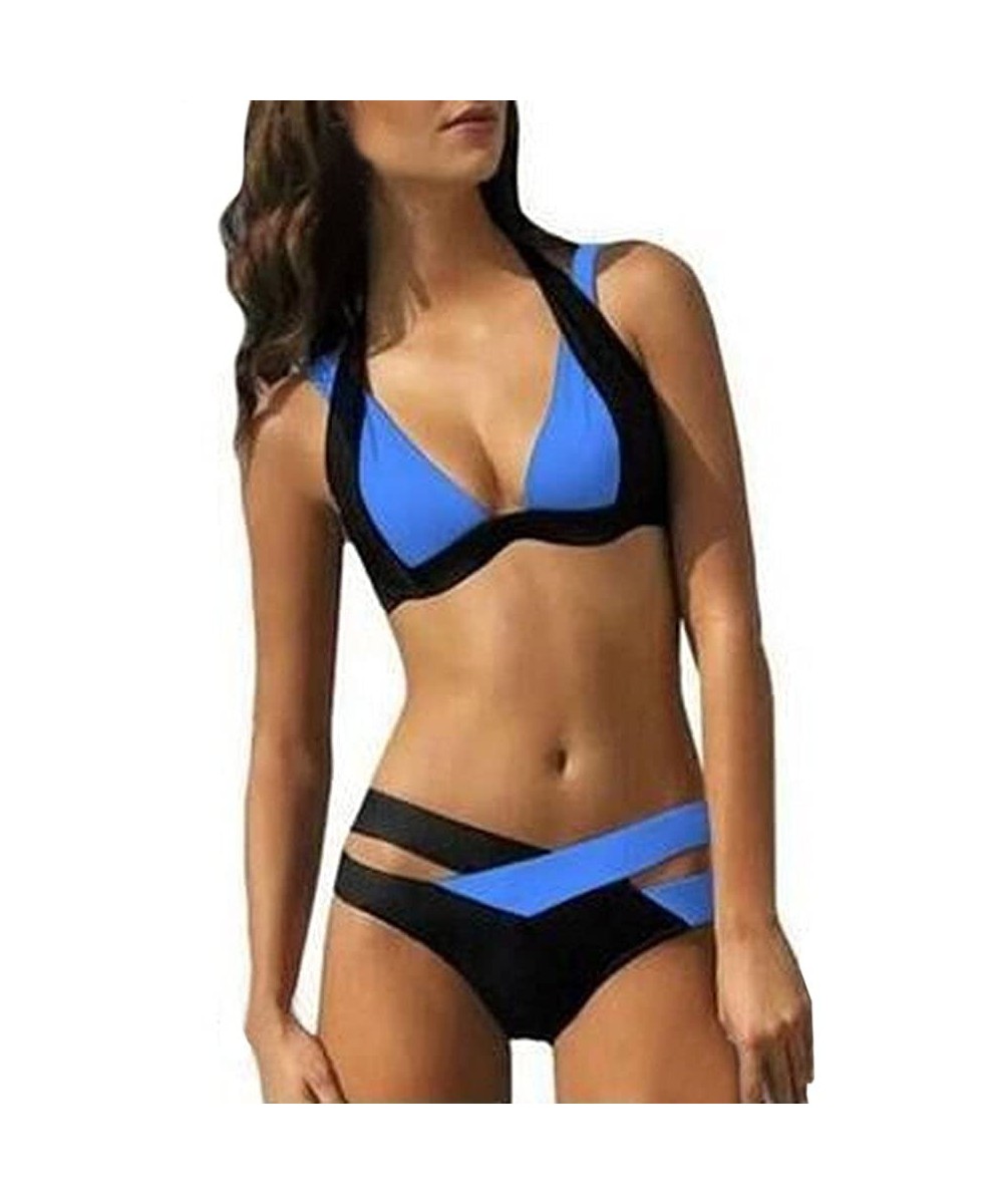 Tankinis Swimsuit Sexy Swimwear Women Swim Beach Wear Print Bandage Swimsuit - Blue - CZ18OEERGQ5