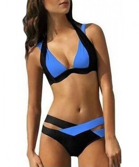 Tankinis Swimsuit Sexy Swimwear Women Swim Beach Wear Print Bandage Swimsuit - Blue - CZ18OEERGQ5