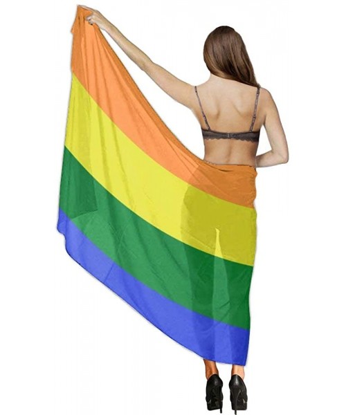 Cover-Ups Women Luxury Chiffon Swimwear Cover Up- Oversize Beach Sarong Shawl Wrap - Lgbt Pride Rainbow Flag - C319C4OGL3H