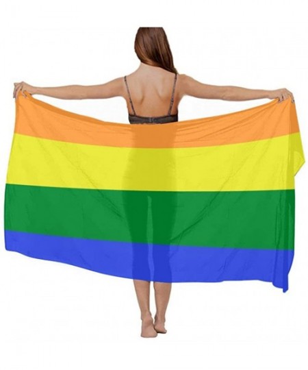 Cover-Ups Women Luxury Chiffon Swimwear Cover Up- Oversize Beach Sarong Shawl Wrap - Lgbt Pride Rainbow Flag - C319C4OGL3H