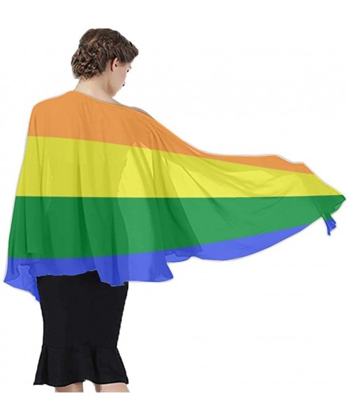 Cover-Ups Women Luxury Chiffon Swimwear Cover Up- Oversize Beach Sarong Shawl Wrap - Lgbt Pride Rainbow Flag - C319C4OGL3H