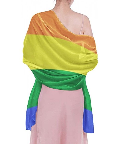 Cover-Ups Women Luxury Chiffon Swimwear Cover Up- Oversize Beach Sarong Shawl Wrap - Lgbt Pride Rainbow Flag - C319C4OGL3H