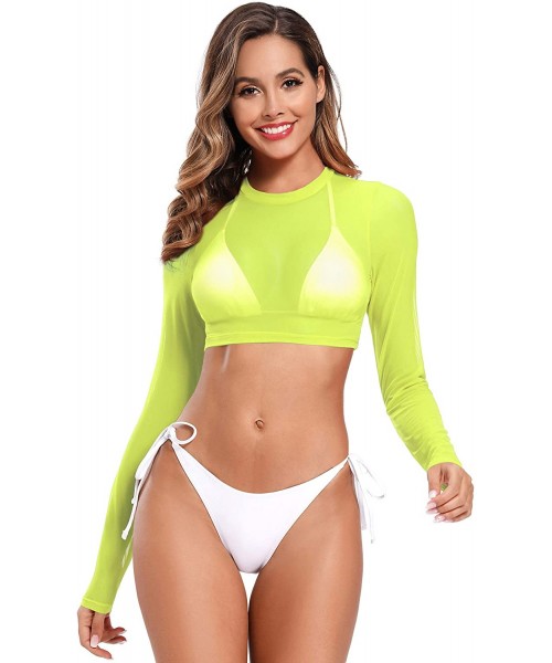 Tops Womens Brazilian Low Rise Tie-Side Ruched Back Thong Bikini Bottom Swim Brief - Fluorescent Yellow-c - CE1998ZE9HK