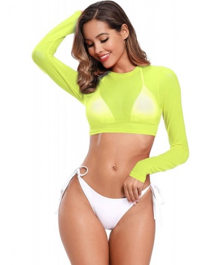 Tops Womens Brazilian Low Rise Tie-Side Ruched Back Thong Bikini Bottom Swim Brief - Fluorescent Yellow-c - CE1998ZE9HK