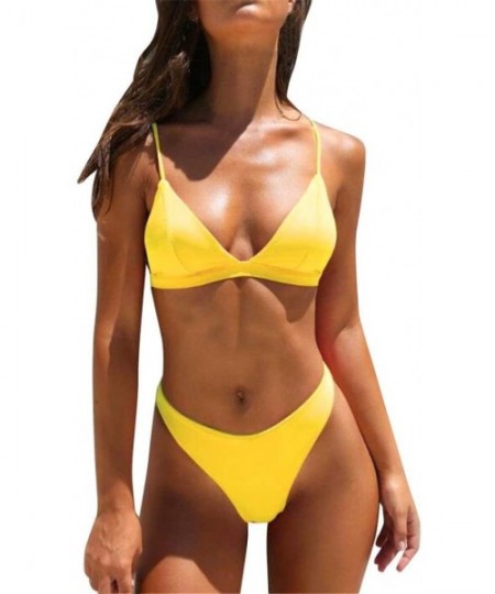 Sets Women's Two Pieces Solid Padded Push Up Bikini Set Swimsuit Bathing Suit - Yellow - CF18G30QXRI