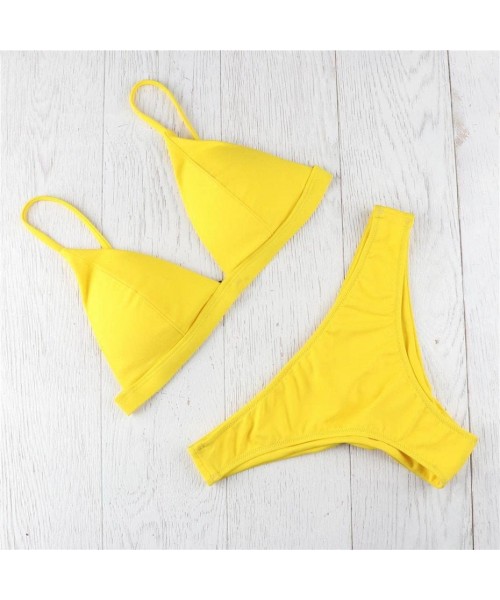 Sets Women's Two Pieces Solid Padded Push Up Bikini Set Swimsuit Bathing Suit - Yellow - CF18G30QXRI