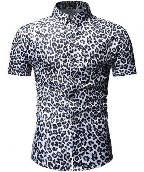 Rash Guards Mens Leopard Print Fashion Short Sleeve Large Size Casual Polo Shirt Tops - White-a - CX18UL7K8IS