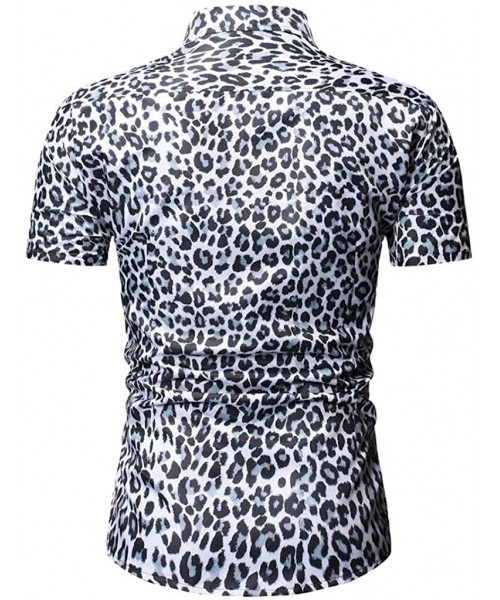 Rash Guards Mens Leopard Print Fashion Short Sleeve Large Size Casual Polo Shirt Tops - White-a - CX18UL7K8IS