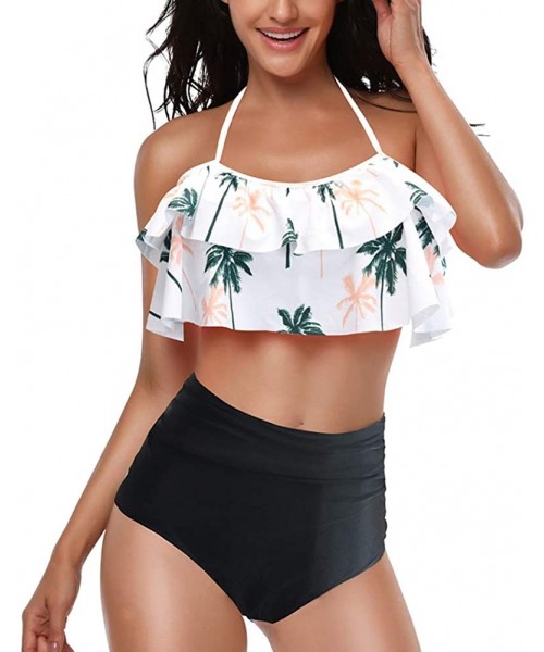 Bottoms Woemn Bikini Two Piece High Waisted Swimsuit Ruffled Flounce Tassel Bathing Suits - Tree + Black - C719C8UWH7S