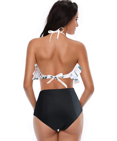 Bottoms Woemn Bikini Two Piece High Waisted Swimsuit Ruffled Flounce Tassel Bathing Suits - Tree + Black - C719C8UWH7S