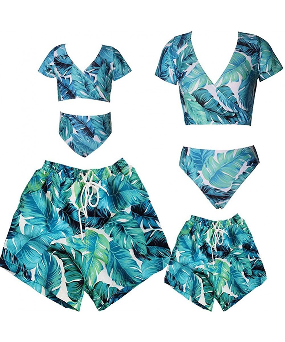 Racing Blue Leaves Family Matching Swimsuit Tankini 2 Piece Set- Matching Swimwear for Dad Mom Son Daughter - Mom - C91952AATH3