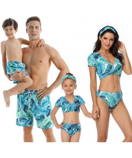 Racing Blue Leaves Family Matching Swimsuit Tankini 2 Piece Set- Matching Swimwear for Dad Mom Son Daughter - Mom - C91952AATH3