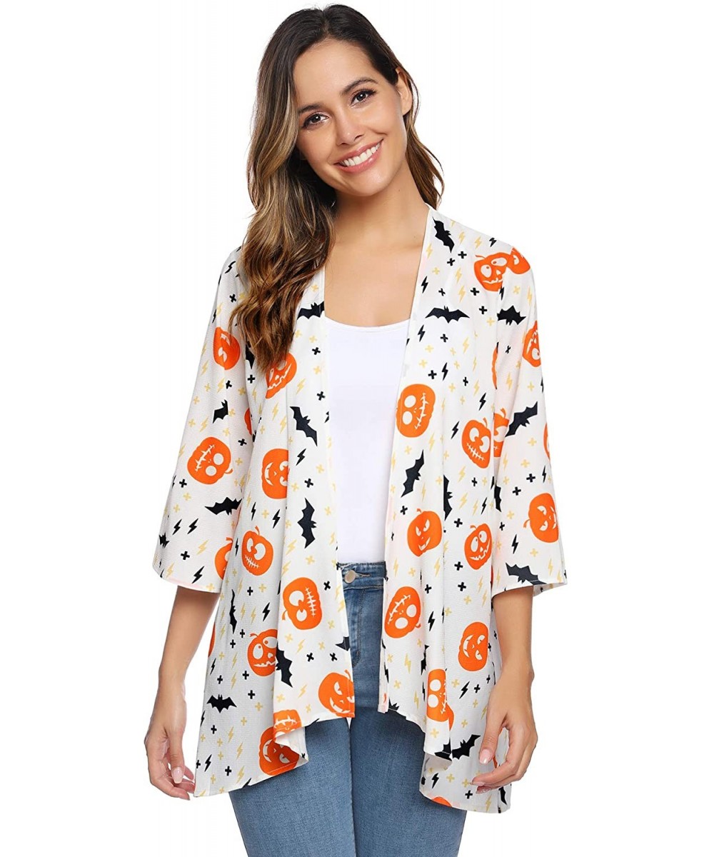 Cover-Ups Women 3/4 Sleeve Floral Chiffon Casual Loose Kimono Cardigan Capes - Pat2 - CN18Y4G0ZNT