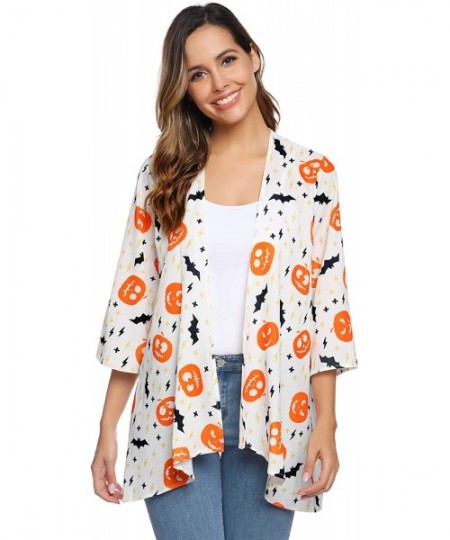 Cover-Ups Women 3/4 Sleeve Floral Chiffon Casual Loose Kimono Cardigan Capes - Pat2 - CN18Y4G0ZNT