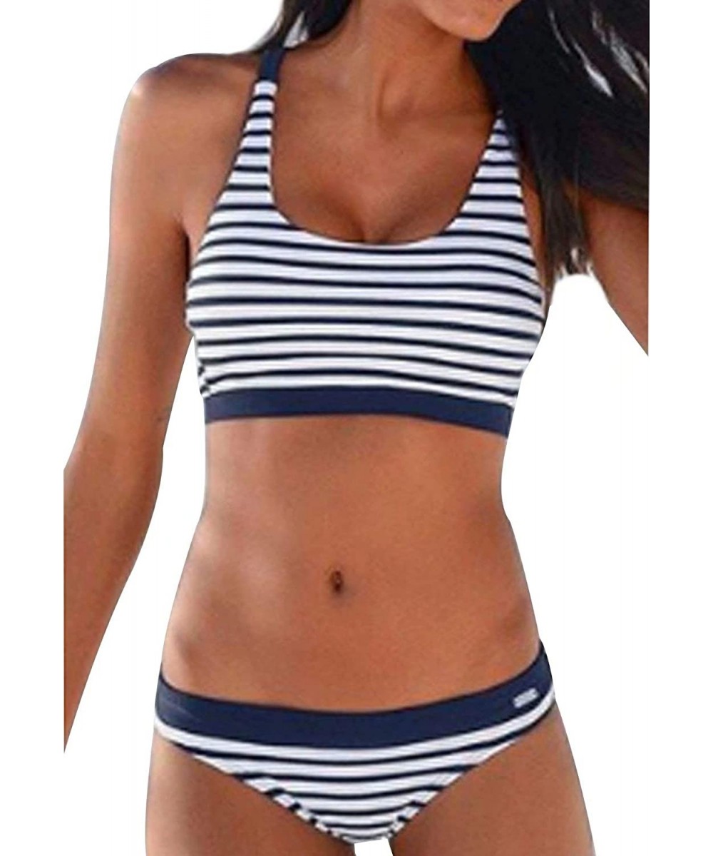 Sets Women's Low Waisted Bikini Set Stripe Printing Top Two Piece Swimsuits - CK190LOOYZI