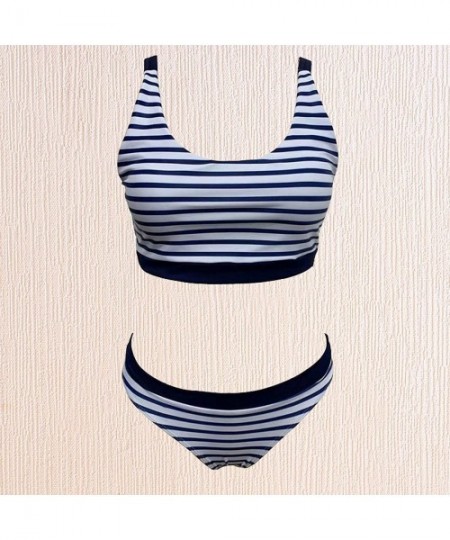 Sets Women's Low Waisted Bikini Set Stripe Printing Top Two Piece Swimsuits - CK190LOOYZI