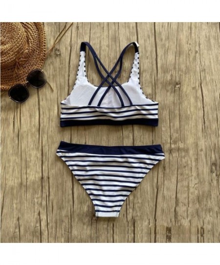 Sets Women's Low Waisted Bikini Set Stripe Printing Top Two Piece Swimsuits - CK190LOOYZI