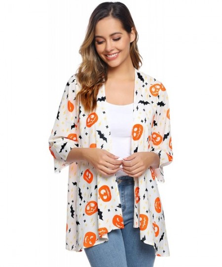 Cover-Ups Women 3/4 Sleeve Floral Chiffon Casual Loose Kimono Cardigan Capes - Pat2 - CN18Y4G0ZNT