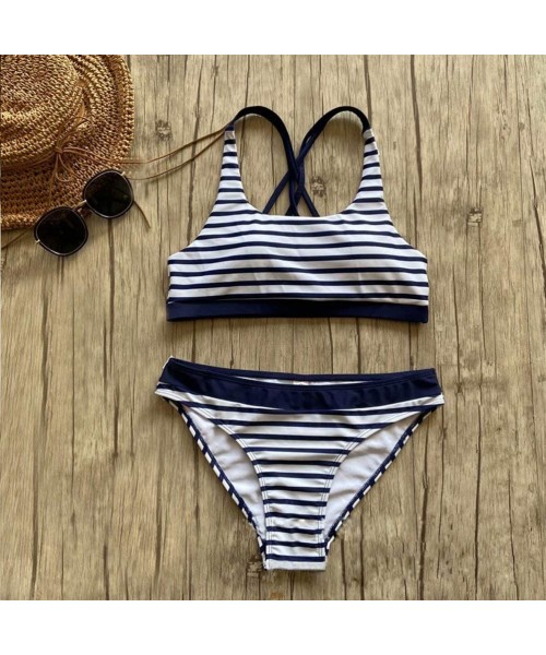 Sets Women's Low Waisted Bikini Set Stripe Printing Top Two Piece Swimsuits - CK190LOOYZI