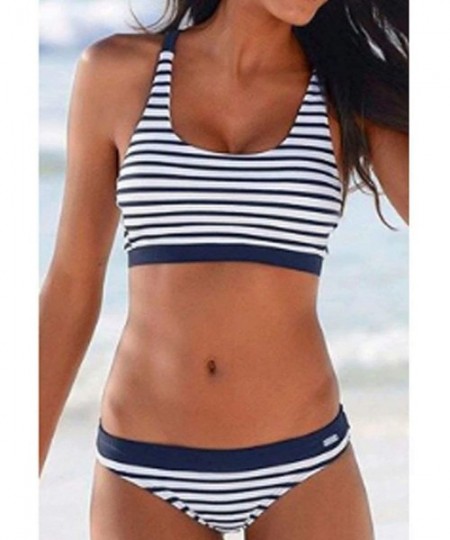 Sets Women's Low Waisted Bikini Set Stripe Printing Top Two Piece Swimsuits - CK190LOOYZI