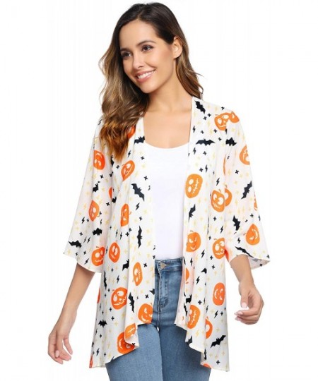 Cover-Ups Women 3/4 Sleeve Floral Chiffon Casual Loose Kimono Cardigan Capes - Pat2 - CN18Y4G0ZNT