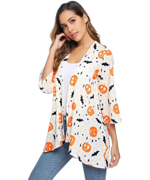 Cover-Ups Women 3/4 Sleeve Floral Chiffon Casual Loose Kimono Cardigan Capes - Pat2 - CN18Y4G0ZNT