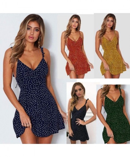 Cover-Ups Women Beach Dress Summer Sexy Cami V Neck Polka Dots Boho Bikini Cover Up A Line Mini Dress Wrap Sundress Robe Blue...