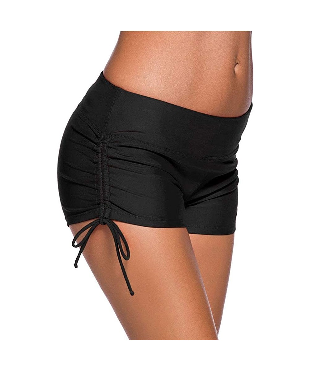 Tankinis Women's Plus Size Classical Swim Boardshorts Beach Bikini Bottoms with Side Ties - Black - CX18O3IK4SN