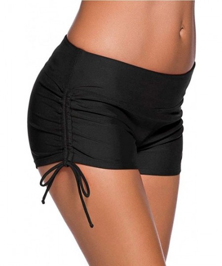 Tankinis Women's Plus Size Classical Swim Boardshorts Beach Bikini Bottoms with Side Ties - Black - CX18O3IK4SN