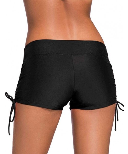 Tankinis Women's Plus Size Classical Swim Boardshorts Beach Bikini Bottoms with Side Ties - Black - CX18O3IK4SN