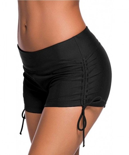 Tankinis Women's Plus Size Classical Swim Boardshorts Beach Bikini Bottoms with Side Ties - Black - CX18O3IK4SN