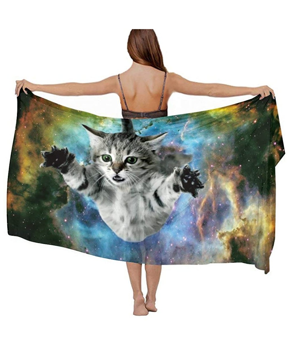 Cover-Ups Women Fahion Swimsuit Bikini Cover Up Sarong- Party Wedding Shawl Wrap - Universe Space Galaxy Cat - CK19C6MZ566