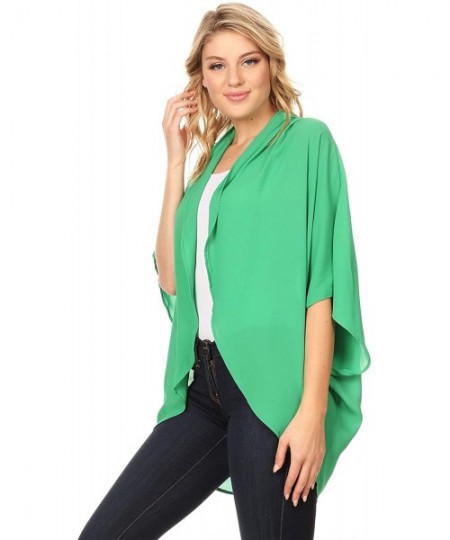 Cover-Ups Women's Solid Floral Print Casual Comfy Kimono Sleeve Open Front Cardigan Capes Plussize - Hcd00066 Green - CL18OC2...