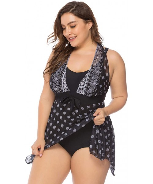 Sets Women's Plus Size Floral Halter Swimsuit Two Piece Pin up Tankini Swimwear - Black-one Piece - CO18ND8L2II