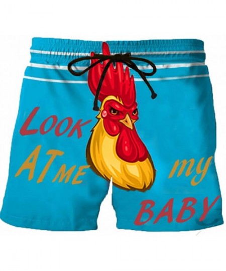 Trunks Swimming Trunks for Men- Summer Funny Rooster Print Beach Shorts Swimwear - Blue - CV19DHZ6DGT