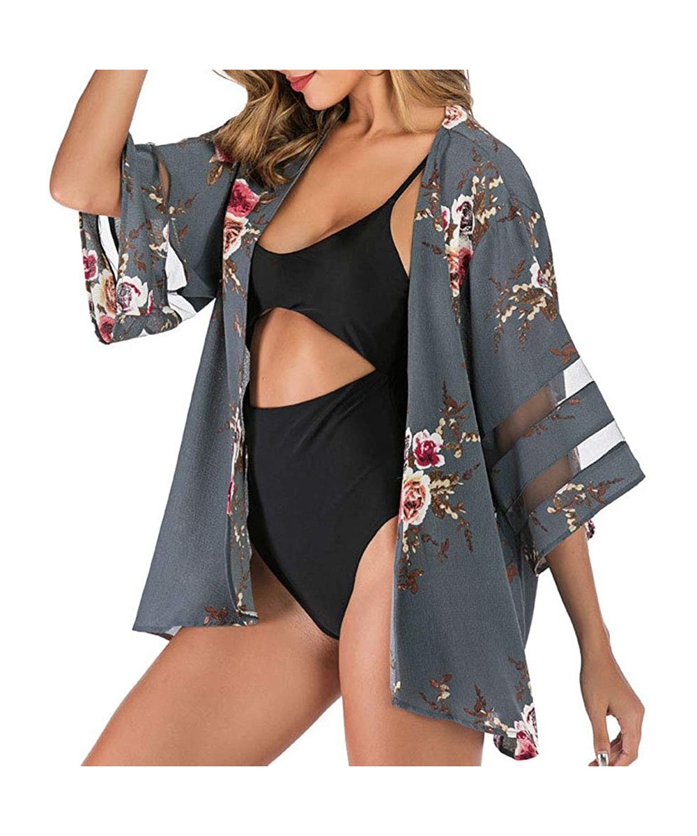 Cover-Ups Kimonos for Women Boho Beach Kimono Cover Up Half Sleeve Kimono Cardigans Casual Blouse Top Flowy Shawl Coverups - ...