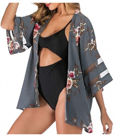 Cover-Ups Kimonos for Women Boho Beach Kimono Cover Up Half Sleeve Kimono Cardigans Casual Blouse Top Flowy Shawl Coverups - ...