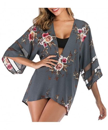 Cover-Ups Kimonos for Women Boho Beach Kimono Cover Up Half Sleeve Kimono Cardigans Casual Blouse Top Flowy Shawl Coverups - ...