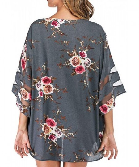 Cover-Ups Kimonos for Women Boho Beach Kimono Cover Up Half Sleeve Kimono Cardigans Casual Blouse Top Flowy Shawl Coverups - ...