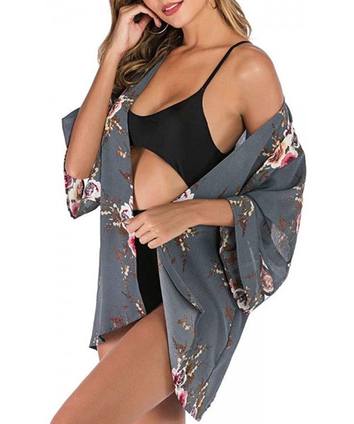 Cover-Ups Kimonos for Women Boho Beach Kimono Cover Up Half Sleeve Kimono Cardigans Casual Blouse Top Flowy Shawl Coverups - ...