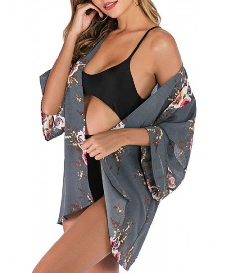 Cover-Ups Kimonos for Women Boho Beach Kimono Cover Up Half Sleeve Kimono Cardigans Casual Blouse Top Flowy Shawl Coverups - ...