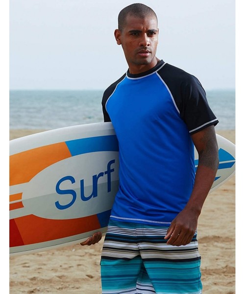 Rash Guards Men's UPF 50+ UV Protection Shirts Lightweight Sun Protection Shirt Short Sleeve Quick Dry - Blue+black - CJ190DQ...