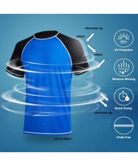 Rash Guards Men's UPF 50+ UV Protection Shirts Lightweight Sun Protection Shirt Short Sleeve Quick Dry - Blue+black - CJ190DQ...