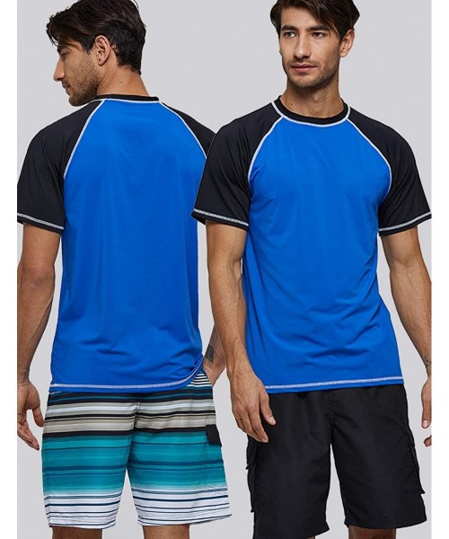 Rash Guards Men's UPF 50+ UV Protection Shirts Lightweight Sun Protection Shirt Short Sleeve Quick Dry - Blue+black - CJ190DQ...